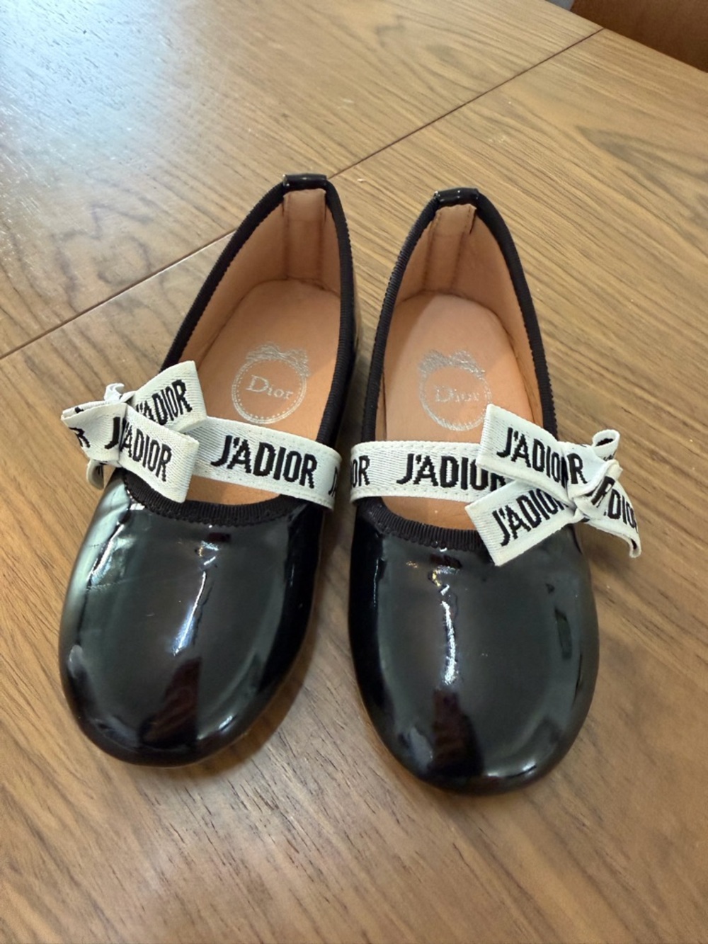Dior Black Patent J'ADIOR Ribbon Strap Girls' Ballet Flats